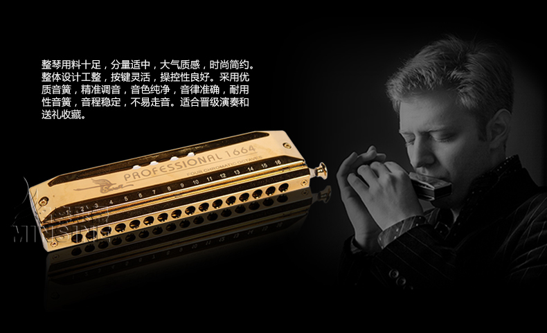 天鹅正品16孔64音方型半音阶口琴教学演奏口琴sw1664包邮