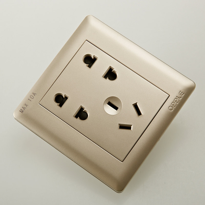 欧普照明 七孔开关插座面板 金色电源插座二二三插 86型暗装7孔