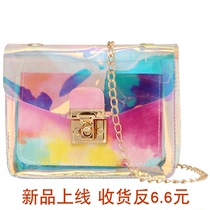 2022 laser transparent woman bag with mobile phone small bag chain small square bag single shoulder inclined satchel colored girls heart