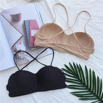 Hanging Neck Glossy 100 lapped to wrap Breasted Bra Beauty Back Beating Bottom Underwear No Steel Ring Sexy Girl Skin Color Black