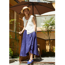 No good See the City of the City Hemp Light Waft Loose And Tight Half Body Skirt Summer Cool Blue Half Skirt (Hello June)