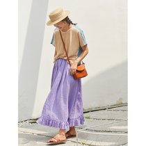 No Good See City Linen Purple A-shaped lotus leaf lace half skirt summer art and half body dress (four wild clear)