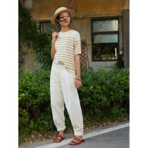 No Good See City Cotton Hemp Design Sense Long Cone Pants Women Pants Art White Summer Casual Pants