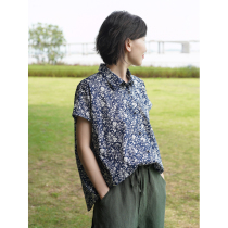 No good see city 100 % long wool Britain imports liberty printed loose short sleeve shirt