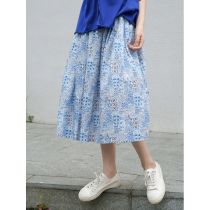 No good see city 100% long fluff Britain imported liberty print half skirt (July water pen 2)