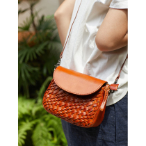 No good See the city Vegetable Tanned Bull Leather Handmade 100 lap braided small square bag Literary single shoulder bag Small bag