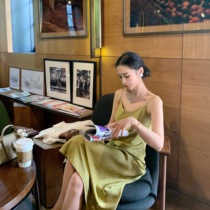 Pumpkin Valley Beauty Ji ~ water green dress female 2021 new sexy V collar slim suspender skirt L479