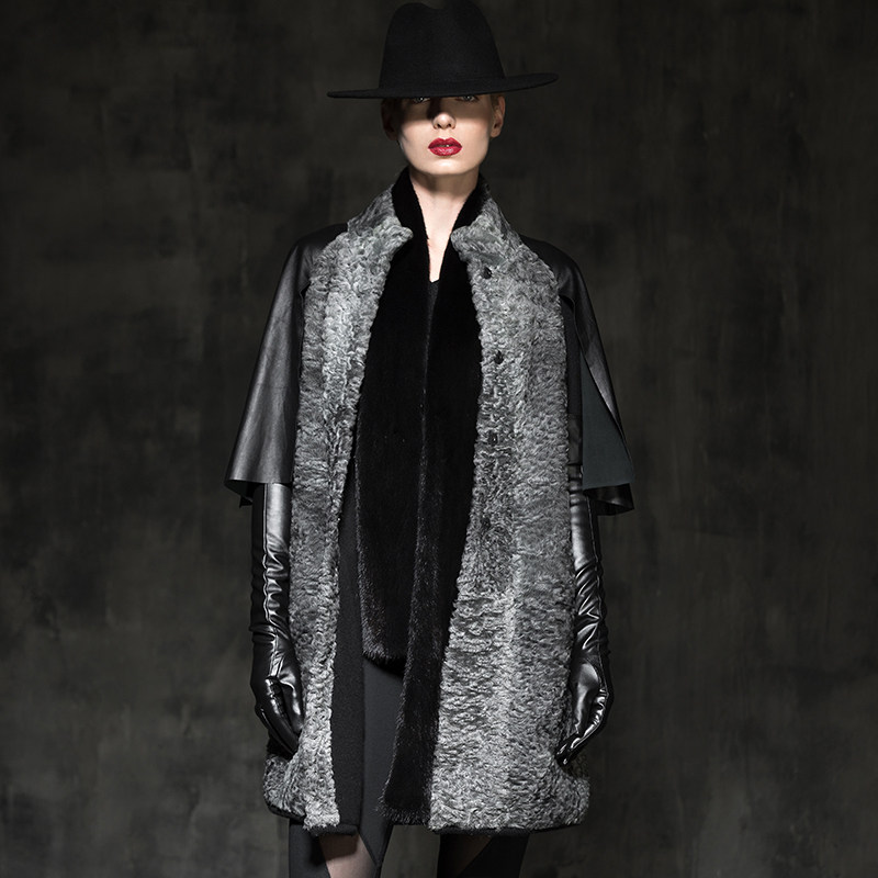 befurs 2017秋冬新款 时尚百搭波斯羊 羊皮中长马甲皮草外套_7折现价