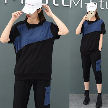 Summer Urban Casual Slim Fashion Korean Plus Size Women's Short Sleeve Suit 200 Jin Black 2022 New Style