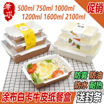 Disposable lunch box Kraft paper transparent rectangular packing box fruit high-grade fast food lunch coated white card