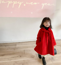 Xiaobao Family 2021 Winter New Korean Edition Girls Red Tram-Tweed Cotto Coat Baby Midi Long Years Coat
