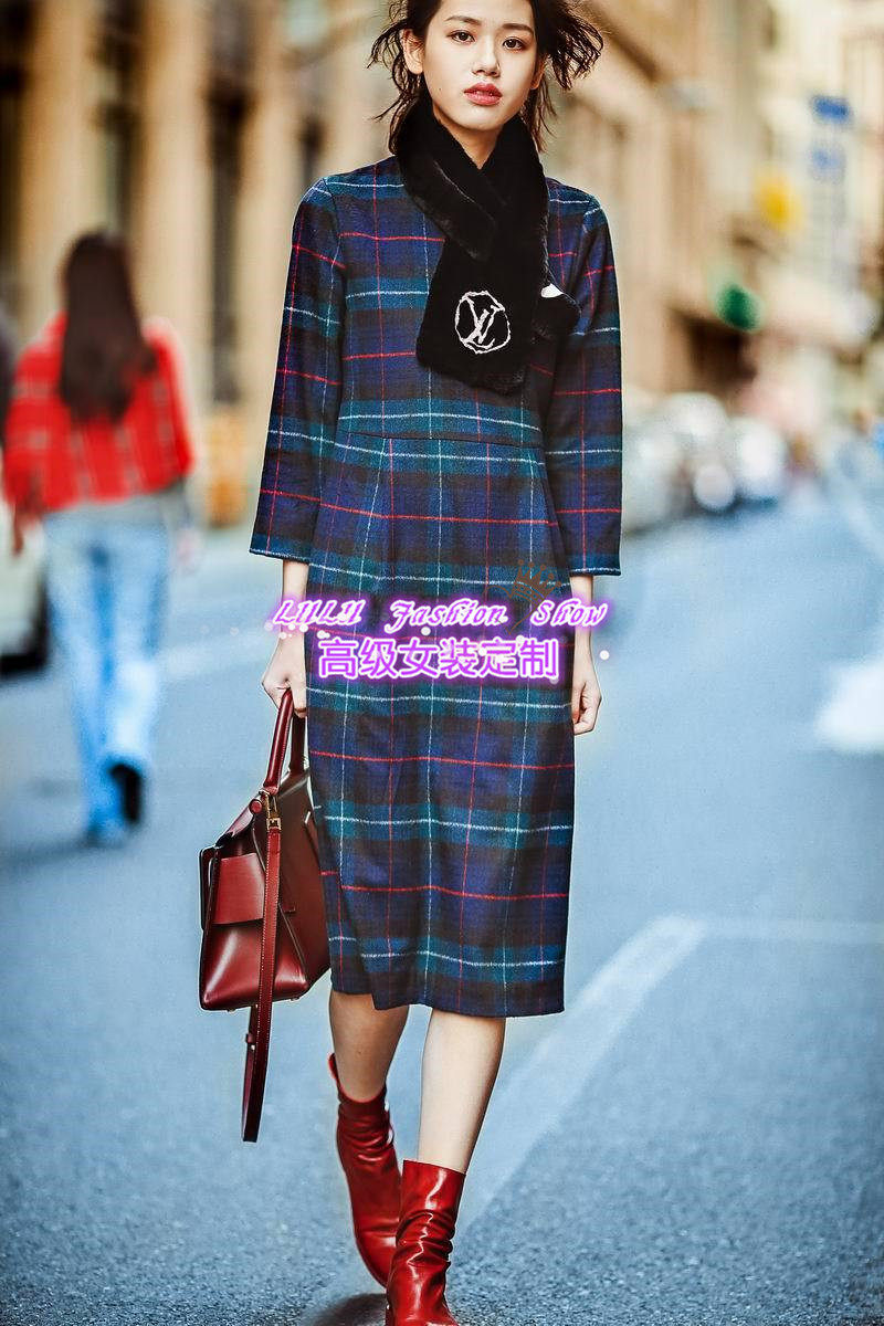 lulu高级女装 高冷女神系列 格子经典连衣裙