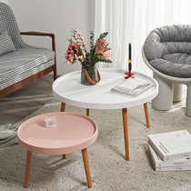 Nordic coffee table small apartment household simple modern creative round coffee table living room solid wood net red small coffee table combination