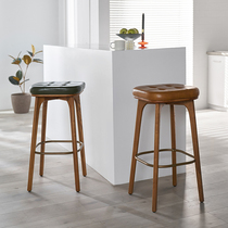 Nordic light luxury Italian bar stool Bar stool Solid wood simple modern backrest Household American retro high stool bar stool