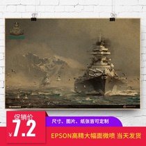 Game poster WOWS battleship world BISMARCK BISMARCK ship World War II German Navy retro Wall Chart