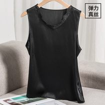 Mulberry silk silk sling vest women inside and outside wearing bottom satin with suit sleeveless pullover black and white top