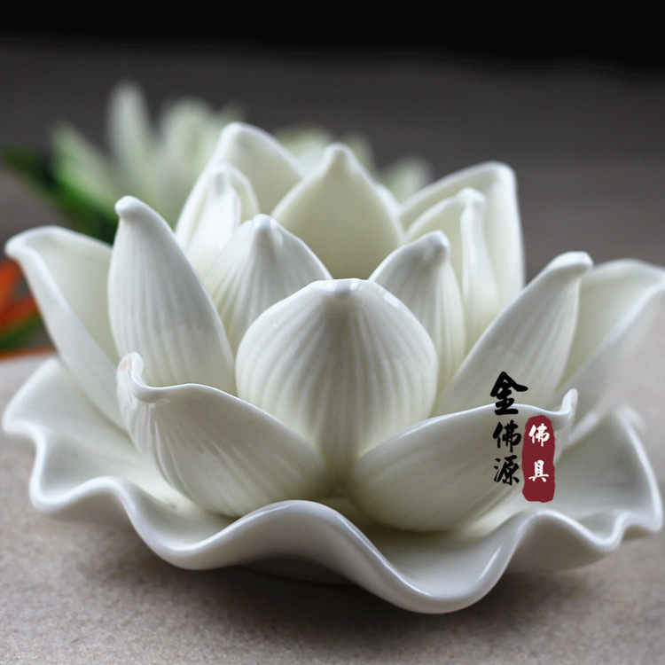 德化白瓷蜡烛座 莲花台 花苞烛台 供佛灯酥油灯座 佛教用品 礼盒