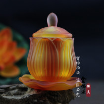 Seven treasures imitation colored glaze water cup for Buddha holy water cup net water Cup Lotus Flower Cup big sorrow water tribute Cup Buddha supplies
