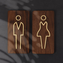 Restroom men and women signage high-grade walnut brass toilet signage wooden wall sticker toilet logo
