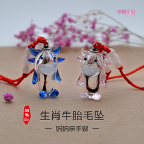 Kambebei Year of the Ox baby fetal hair souvenir diy crystal pendant necklace red rope Zodiac hair souvenir
