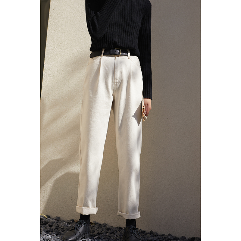 MISAZ Spring Autumn New original embryogenic white broadlegged trousers with curbside straight cylinder 90% pants high waist display slim