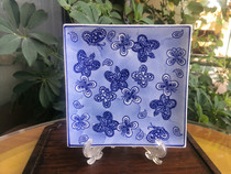 Outgoing old factory goods porcelain hand-painted underglaze color blue and white butterfly square porcelain fruit plate Cup pad pot bearing defects