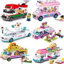 Puzzle car good friends series station wagon Ice cream car Pizza chocolate car girl assembly building block toy