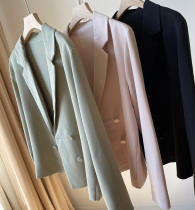 Gentle Morandi color drop anti-wrinkle classic double-breasted straight short blazer jacket top thin