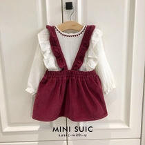 1 - 36 months law D girl girl girl baby pure cotton wine red strap dress