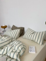 The new South Korea Dongdaemun Meina home with the same cotton yarn-dyed washed cotton fabric striped retro simple four-piece set