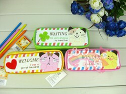 Cat style fabric hand-applied embroidery cartoon soft and cute boy and girl large capacity storage portable stationery bag