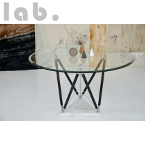 lab Self-operated laboratory Nordic middle-aged furniture design sense Round glass large dining table Marble restaurant Dining room