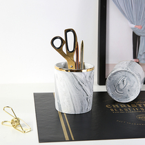 Nordic soft-packed Ins ceramic marble tattooed pen holder golden toothbrush cup Phnom Penh Cosmetic Brush Containing vase vase