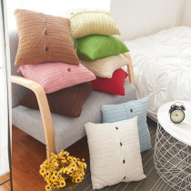 Simple Nordic style cotton small twist knitted button cushion wool knitted office pillow cover