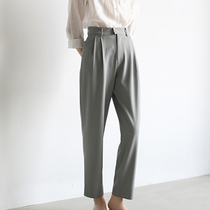 LIMONN smoke gray hanging high waist slim nine-point pants female niche commuter OL temperament casual pants female autumn