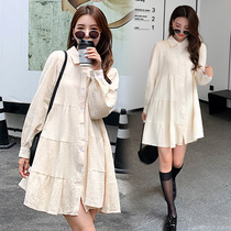 Maternity shirts autumn clothes small fresh long-sleeved tops autumn loose mid-length sweet dresses age-reducing suits