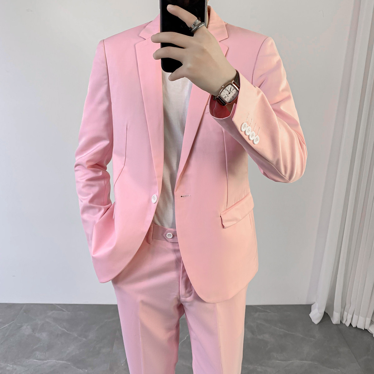 粉色颜色鲜艳 舞台 晚会 西装 西裤 大红西装 /p180