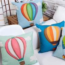 Cartoon Hot Air Balloon Cotton Hemp Sofa Hug Pillow Office Lean Back Cushion Backrest Afternoon Nap Pillow With Core Holding Pillow Cover