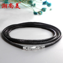 Chao Shangmei wax rope 925 silver necklace rope pendant lanyard mens and womens leather chain hanging neck rope black leather rope lettering