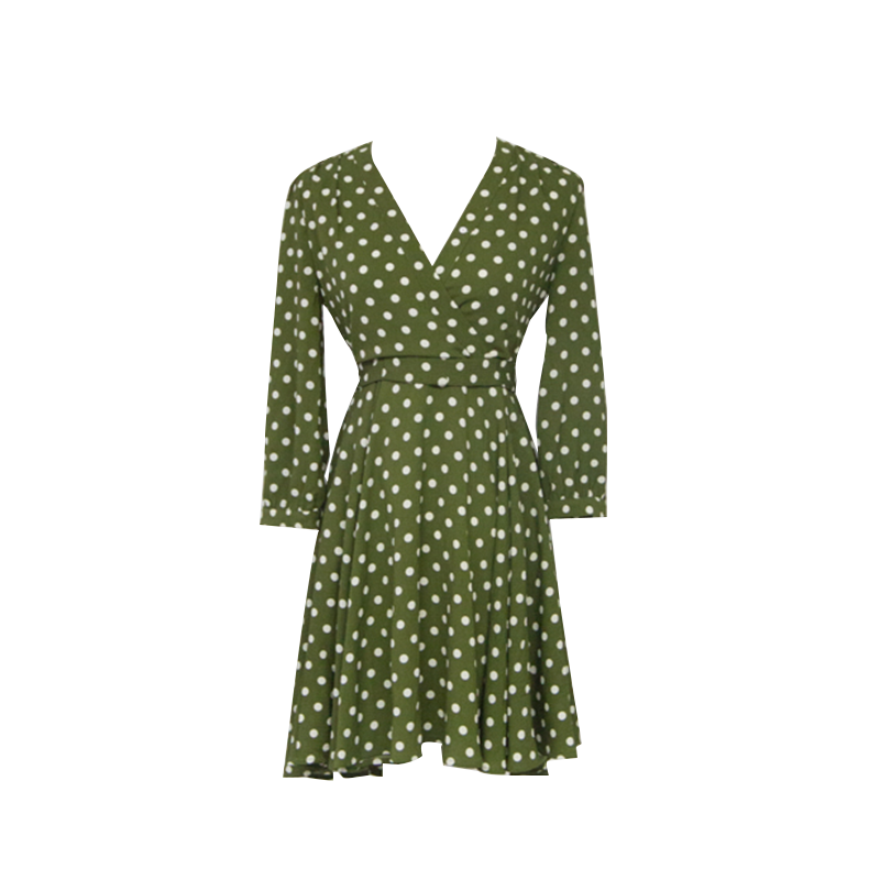 草绿色波点连衣裙