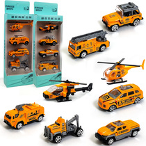 Alloy sliding engineering vehicle helicopter ladder model boy toy gift set