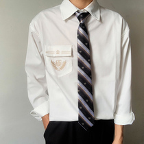 Pudding bear original dk uniform shirt long sleeve autumn jk black white shirt embroidered top Japanese open shirt
