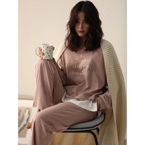 Pre-sale autumn and winter new pajamas women spring and autumn cotton long sleeves Korean sweet can wear cotton Womens Home wear suit