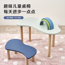 Custom INS Irregular Design Kids Table and Chair Set Learning Desk Solid Color Table and Chair Home Solid Wood Table