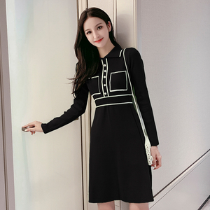 Aw2020 knitted sweater long sleeve Lapel style dress