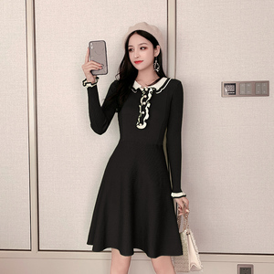 Autumn winter 2020 knitted long sleeve new fashion temperament foreign style bottom A-line dress baby face fur dress