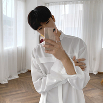 2021 new solid-color long-sleeved shirt mens Korean loose trend casual all-match casual handsome mens shirt free ironing