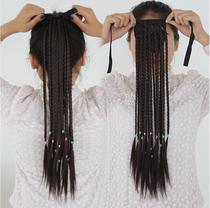 Net red female strappy long hair braid natural and realistic long national style multi-color braid wig ponytail