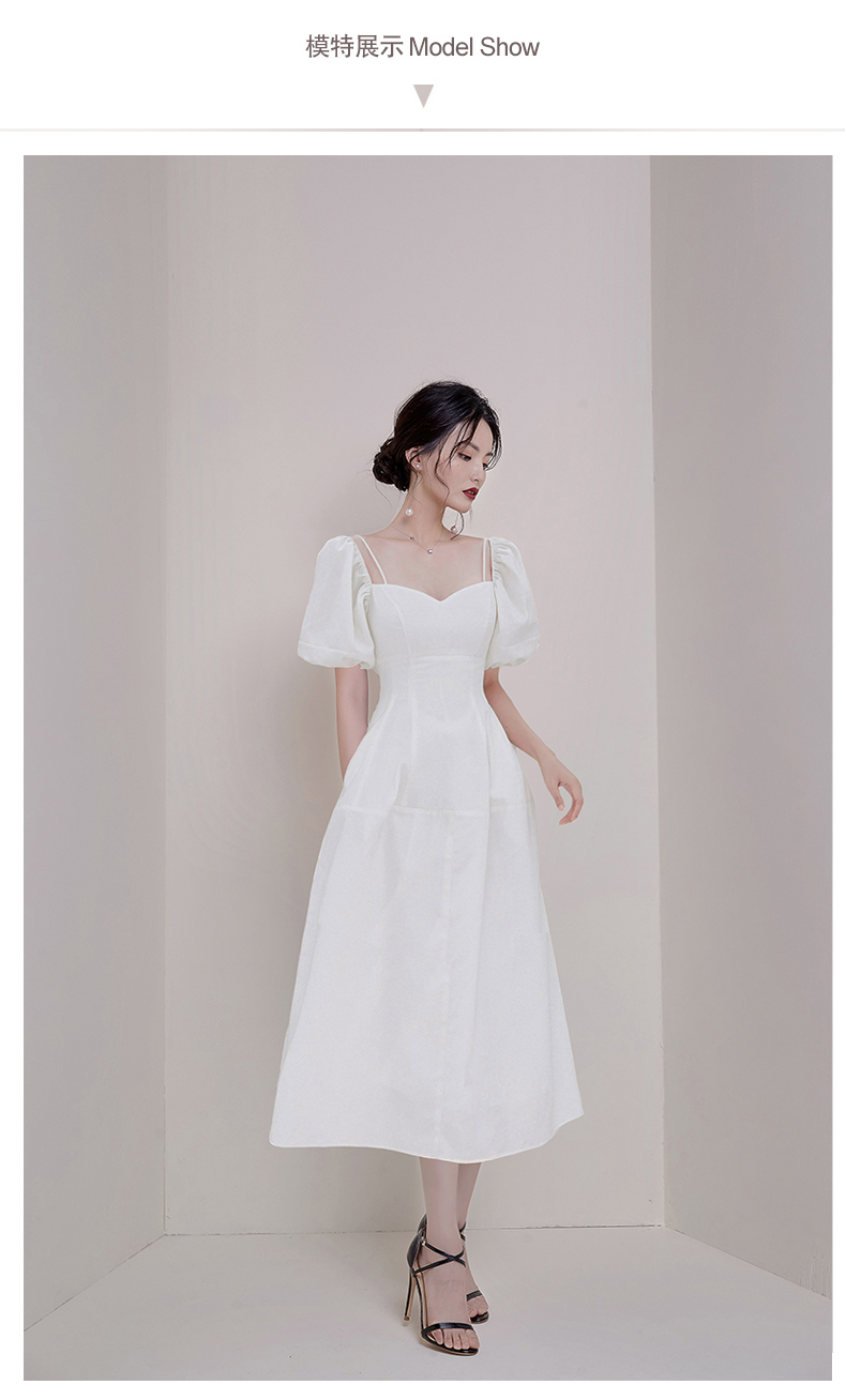 3802020夏装新款大牌气质名媛泡泡袖白色修身公主礼服长裙连衣裙