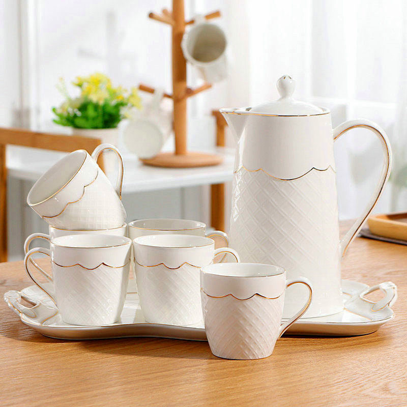 陶瓷杯具水杯家用套装杯子托盘水具欧式耐热创意茶具客厅冷凉水壶_7折